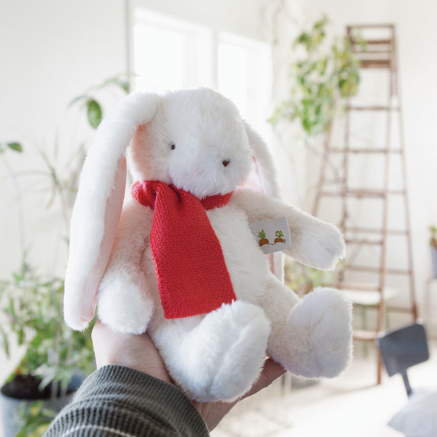 RETIRED - Holiday Wee Nibble Cream Bunny - Red Scarf