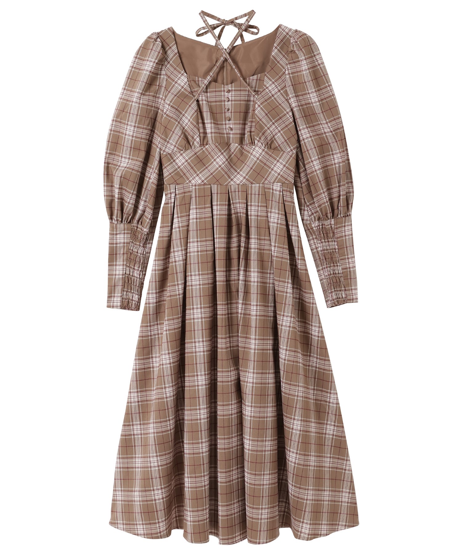 check box tuck dress【brown】 – BUNNY APARTMENT