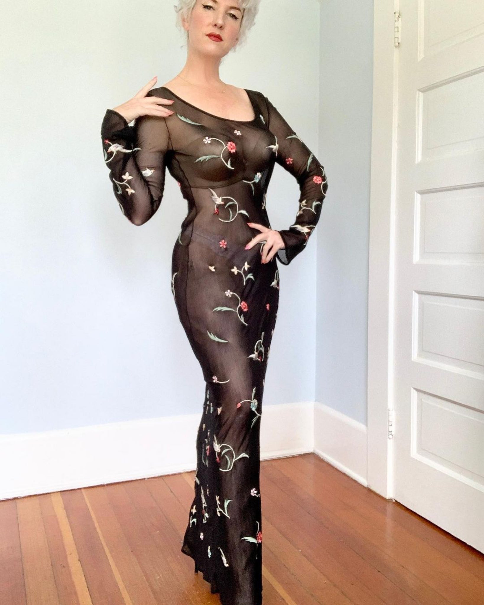 1990s “Vivienne Tam” Mesh Embroidered Maxi Dress – butchwaxvintage