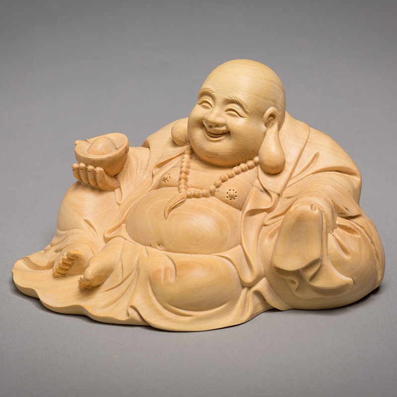 仏像専門店 仏像屋 / 天然ツゲ 黄楊 柘植 木彫り彫刻布袋尊像 弥勒菩薩像