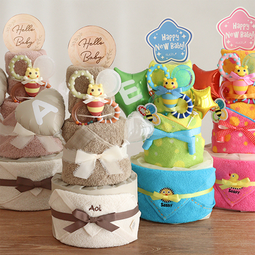 男の子 出産祝いのおむつケーキ