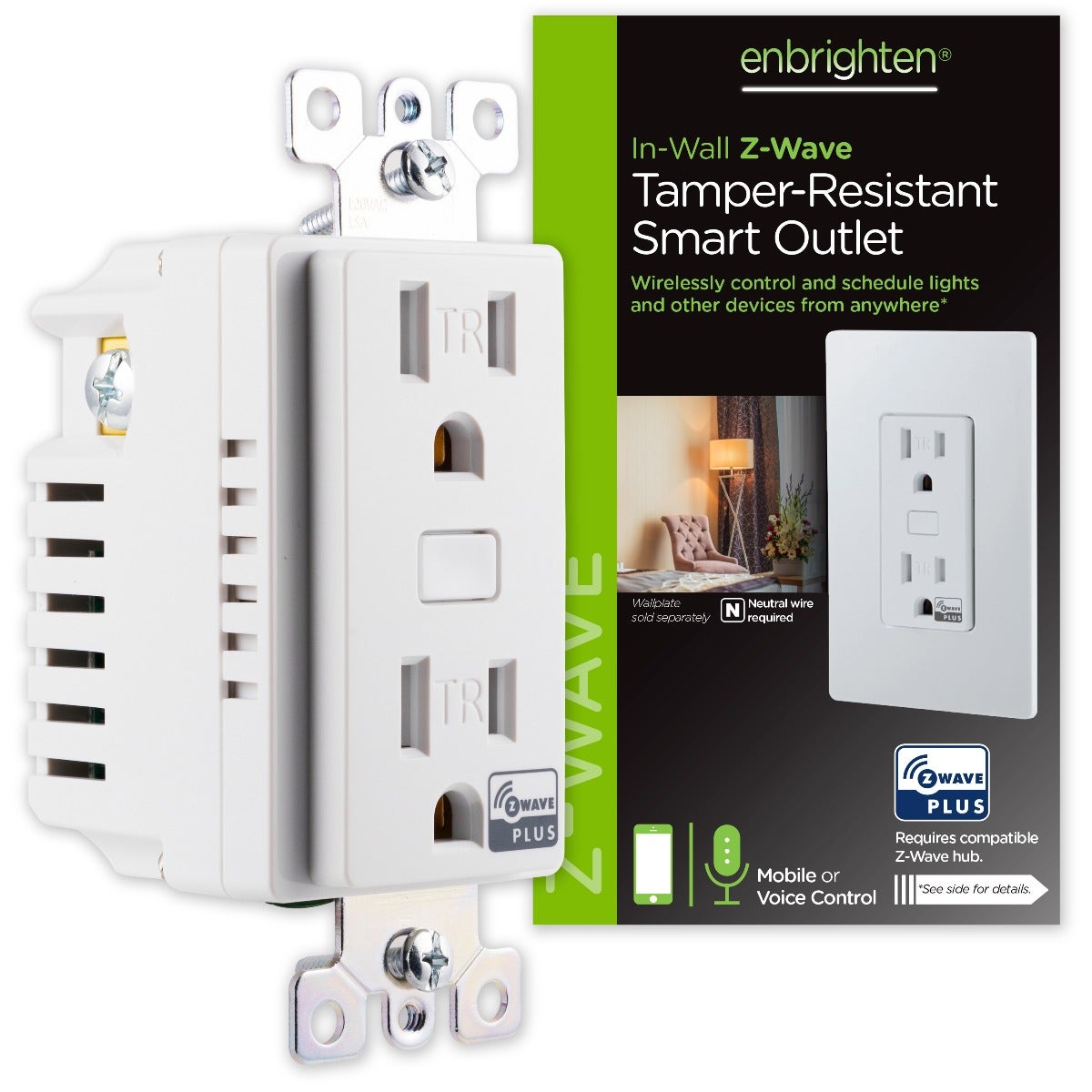 Enbrighten Z-Wave In-Wall Tamper-Resistant Smart Outlet, White – Jasco