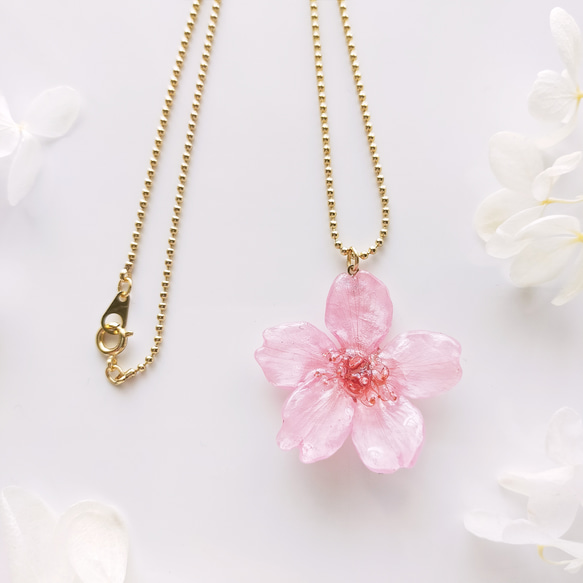 受注制作】本物のお花 桜のネックレス/ペンダント 早咲きフレッシュ