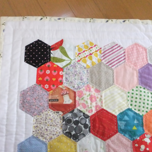 カラフルパッチワークキルト☆ヘキサゴンキルト その他インテリア雑貨