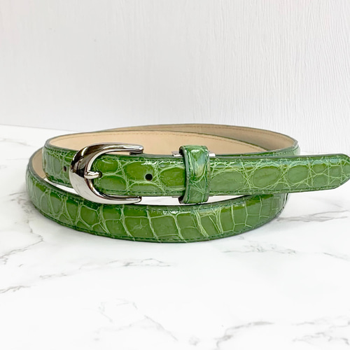 日本製 クロコダイル ワニ革 20㎜巾 上質 細巾ベルト フリーサイズ