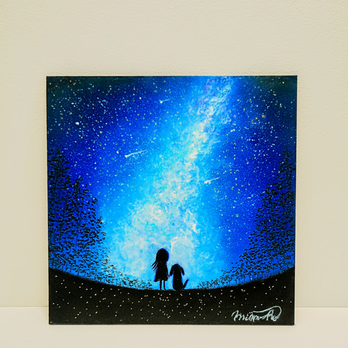 夜空 宇宙銀河と繋がる 【原画】オイルパステルアート 絵画 小さな
