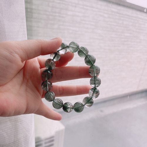 天然無処理 グリーン千層ファントムガーデンクォーツ ブレスレット