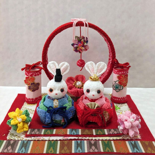 ちりめん細工うさぎのお雛様セット 現品限り その他置物 ♡はっぴぃぽ
