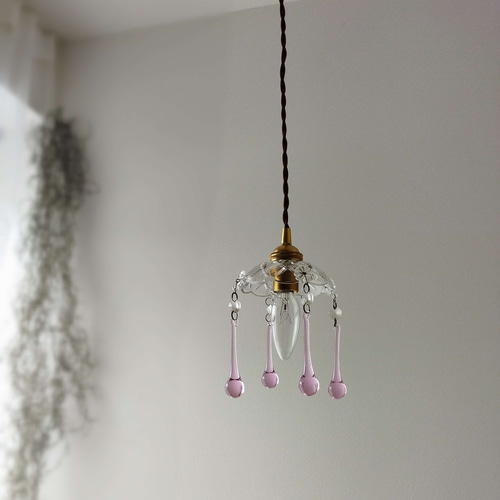 ピンクドロップクリスタルガラスミニシャンデリアペンダントランプ1灯