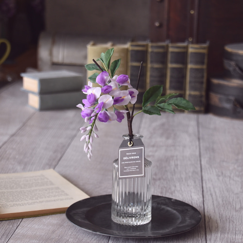 ◇粘土のお花◇ 藤 ガラスボトル F793 アートフラワー Old-Fantasy