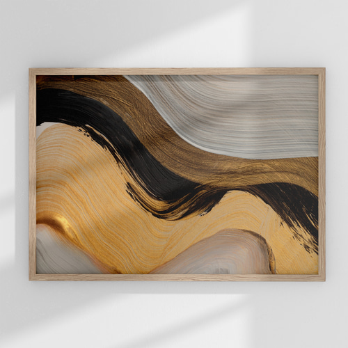 アートポスター 抽象画 金箔風 曲線 ブラックグレー 上品 エレガント