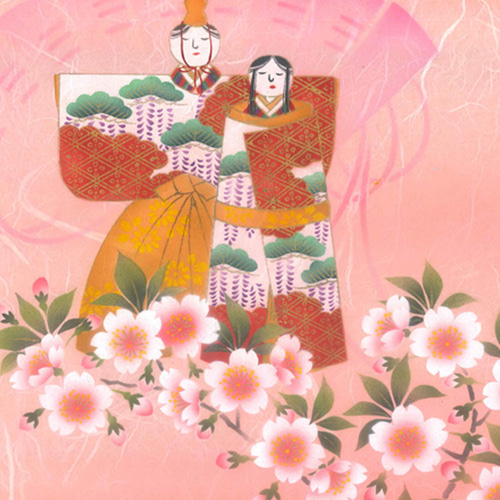 お雛祭りの演出に 可愛い桜雛 手染め京友禅和紙タペストリー その他