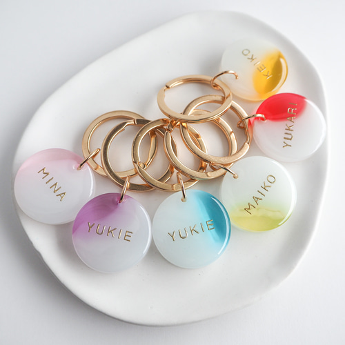 両面文字入れ可【pastel】全7色 名入れ レジン キーホルダー