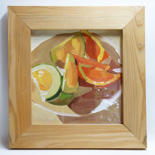 オレンジ」油彩 額付き 油絵 原画 キャンバス 額装 ましかく 24cm