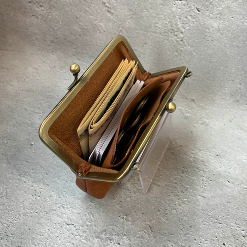 がま口財布ポシェット(ストラップ付き) イタリアンレザー《ブラウン