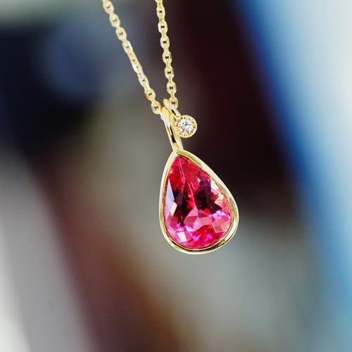歓喜」K18 天然ルベライトトルマリン 天然ダイヤモンド ネックレス