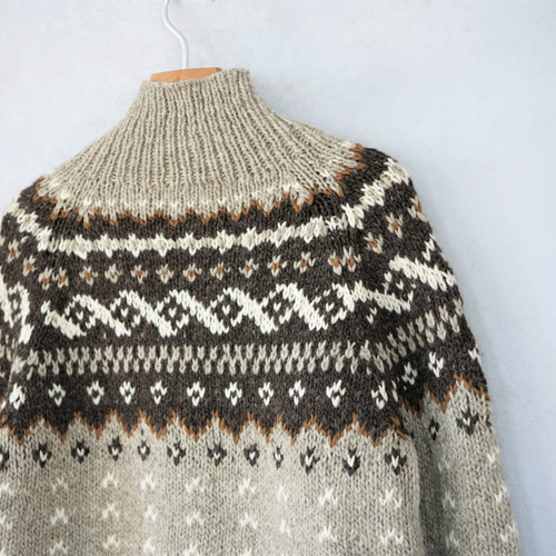 完売】ウール・ノルディック柄・ハイネックカーディガン（N-430084