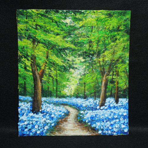 油絵 油彩 油彩画 絵 絵画 【森の中の青い花】 絵画 HR 通販