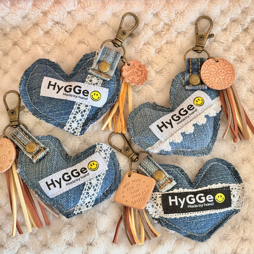 デニムリメイク ハートキーホルダー バックチャーム キーホルダー plum