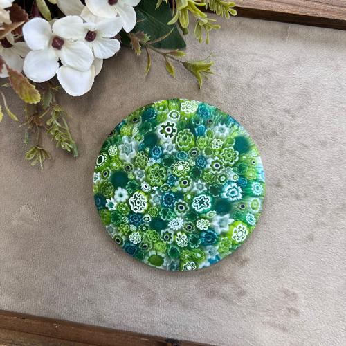 ベネチアングラス ミルフィオリのミニプレート グリーン① 小皿
