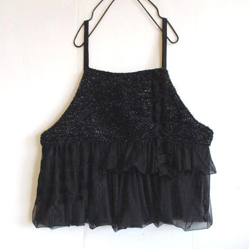 黒ブラック きらきら生地×水玉チュールレースフリル キャミソール 1点