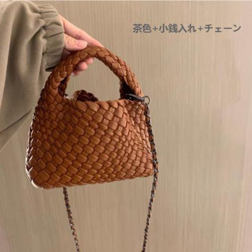 イントレチャートスタイルの】PUレザー純手作り編み込みトートバッグ