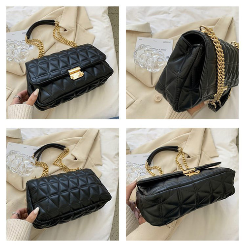 キルト地 2WAY ショルダーバッグ 黒 ブラック ゴールドチェーン カバン