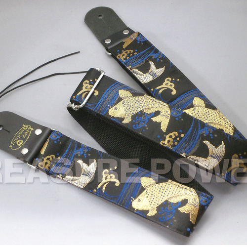 和柄ギターストラップ 鯉/金-銀 京都西陣織 金襴生地 tiny products