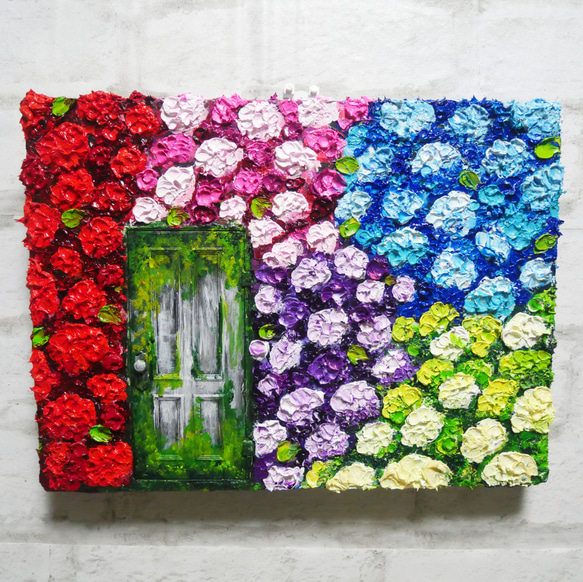 油絵 油彩 油彩画 絵 絵画 【扉の先の紫陽花の階段】 絵画 HR 通販