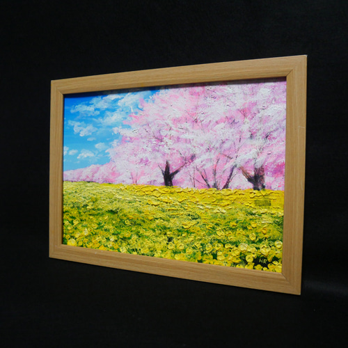 油絵 油彩 油彩画 絵画 絵【桜と菜の花畑】 絵画 HR 通販 17771573