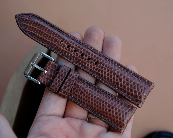 腕時計ベルト革 ブラウン リザードレザー トカゲ革 本革 交換ベルト