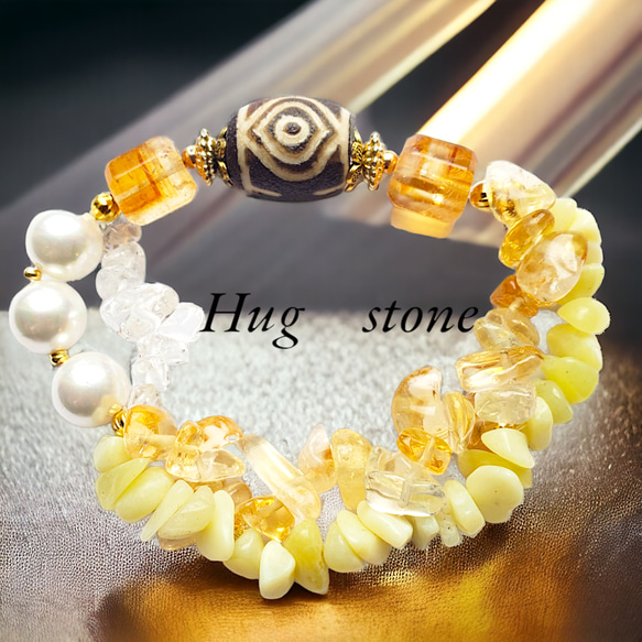 吉祥の霊鳥◇鳳凰眼天珠】天然石ブレスレット シトリン オリーブ