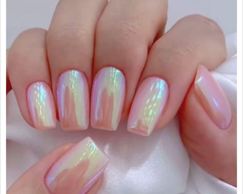 N403》既成ネイルチップ24枚セット ショート ピンク オーロラ スクエア