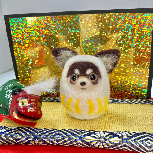 羊毛フェルトチワワ 羊毛フェルト犬 チワワダルマ 羊毛フェルト