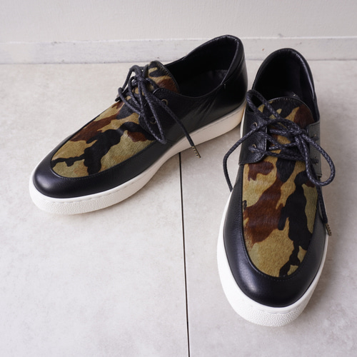 ☆メンズ カモフラージュ柄ハラコ/クロコ型押しレザー レースアップ