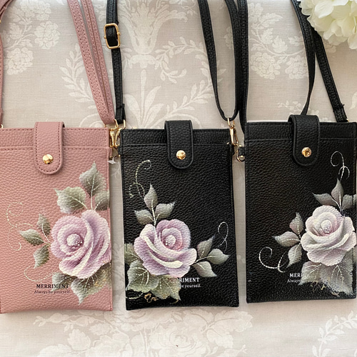 ♡軽くて便利！手描きの薔薇のスマホショルダー#スマホポシェット