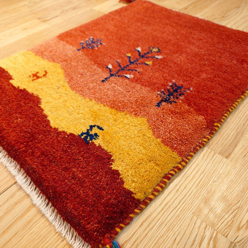 夏入荷】ペルシャ ギャッベ 玄関マット小 55×41cm 茜色 桃色 夕日