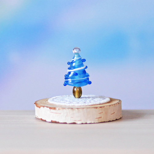 小さな ガラス細工のクリスマスツリー（ブルー）A （ミニチュア