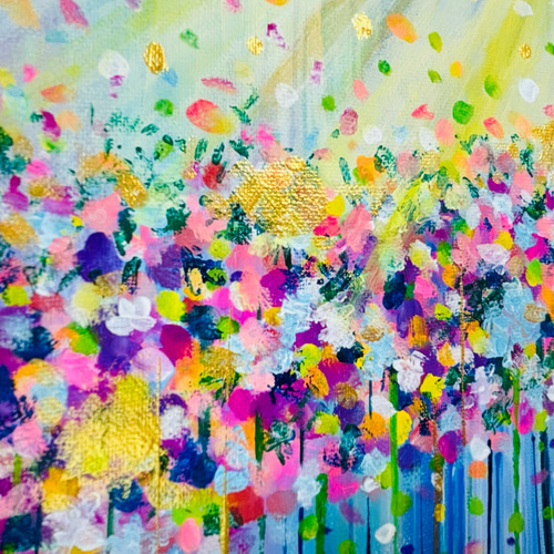 原画 抽象画 光 輝きF6 ブルー 花 カラフル 太陽 おひさま おしゃれ