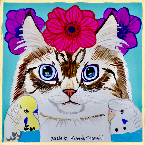 金田花季 原画 「どうしても鳥に好かれちゃうねこ」 金田花季 原画