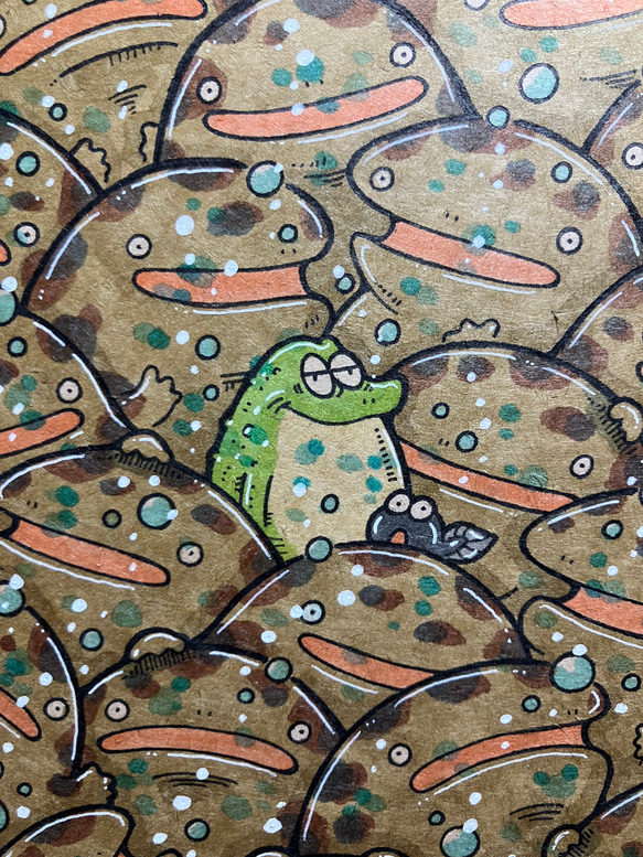 オオサンショウウオとカエル】原画 アート イラスト 絵 動物 イラスト