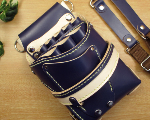 本革 ハンドメイド 8丁差し シザーケース (ネイビー×ナチュラル) SCA