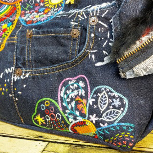 刺繍デニムバック No.554 デニムリメイク ショルダーバッグ サイド