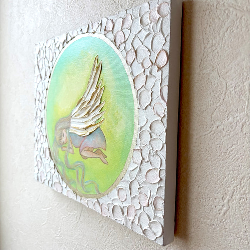 テクスチャーアート 眠る天使の絵 F3サイズ アクリル画 原画 癒しの