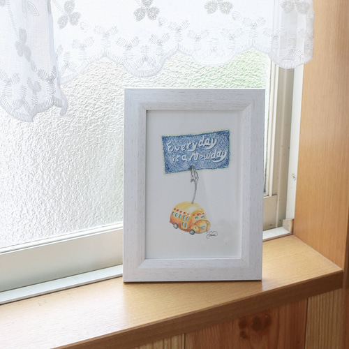 ハガキサイズ ほのぼの癒しのオリジナル手描き色鉛筆画 毎日が新しい日