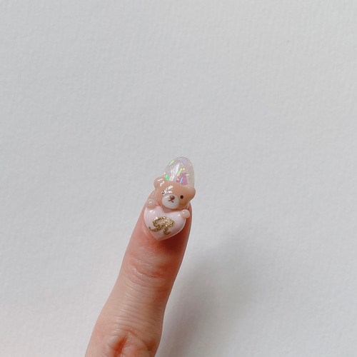 ハート持ち/イニシャル/選べる/くまさん3Dネイルパーツ/デコパーツ