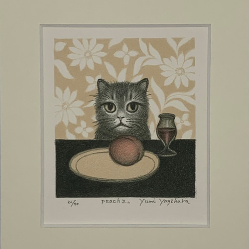 PeachⅡ】リトグラフ4版4色 #版画 #ねこ #シート販売 #インテリア 版画