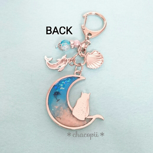 星の砂＊夏 ジャンプ イルカ＊ 三日月 猫 レジン キーホルダー