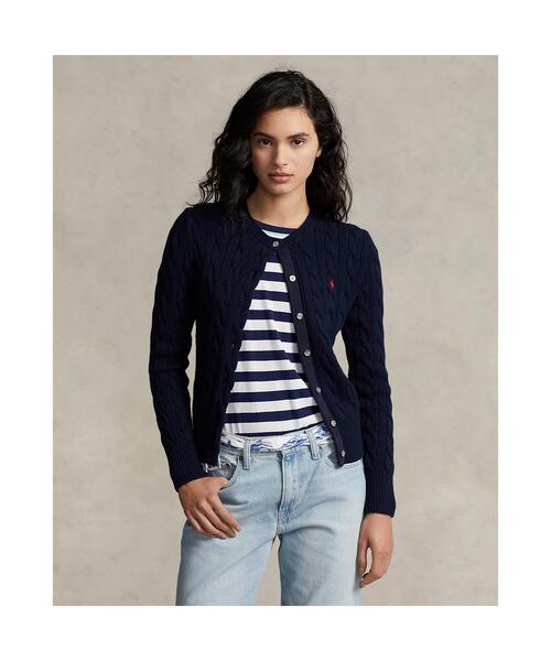 ケーブルニット コットン クルーネック カーディガン（カーディガン