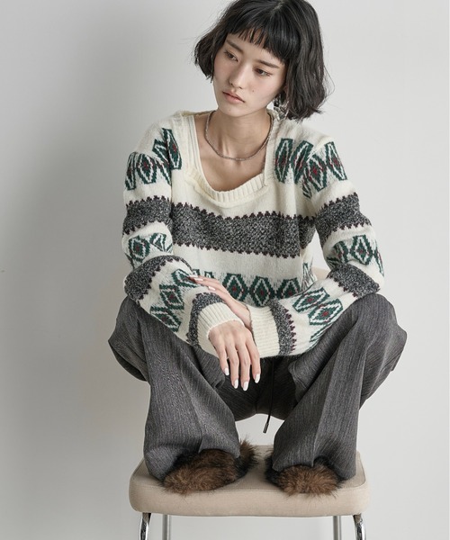 エスニックジャガードクロップドニットPO（ニット/セーター）｜THE YOn